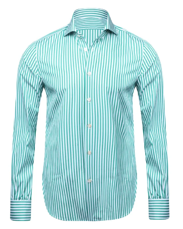 Green and White Stripe Sportshirt Earthy Men's Hemp