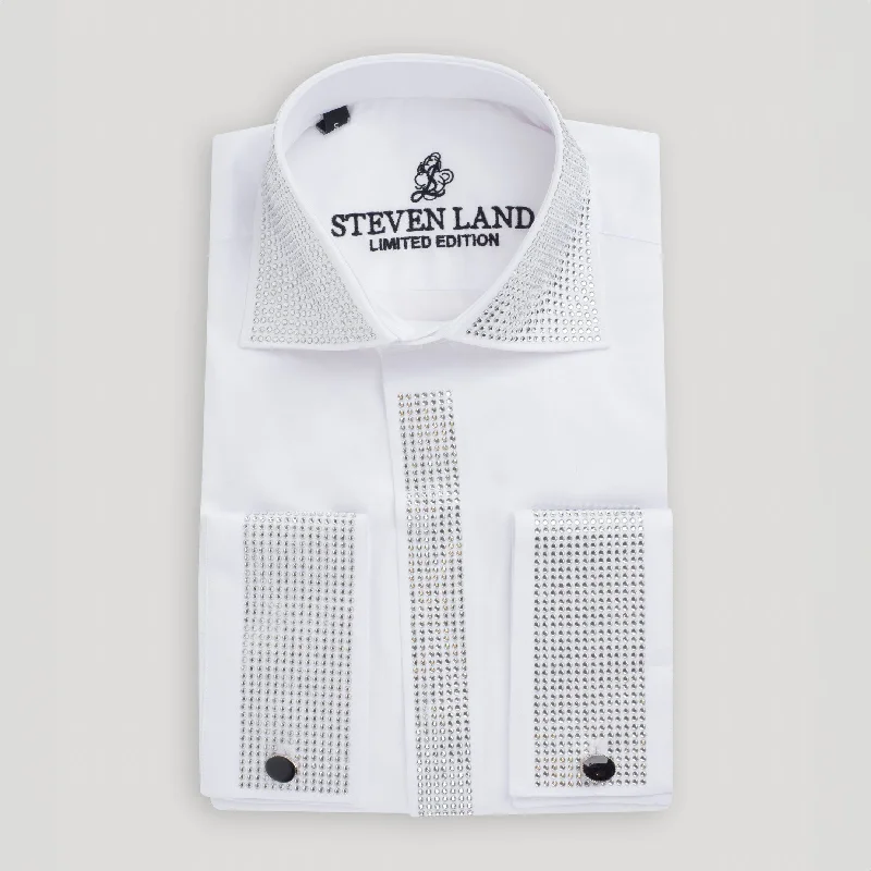 Limited Edition Crystal Dress Shirt Color | White Stylish Men's Tropical 