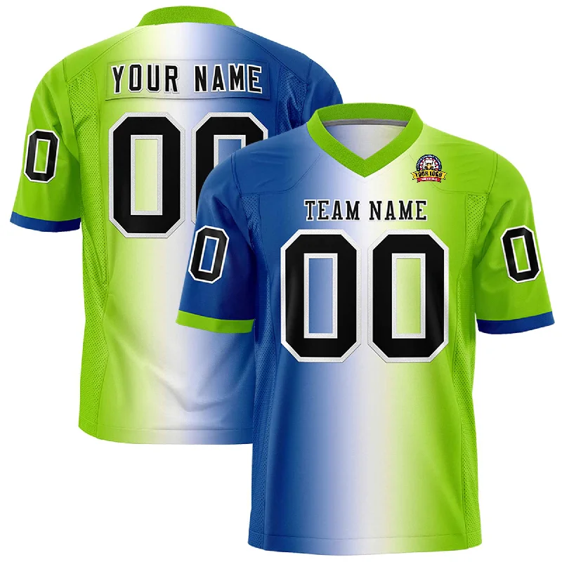 Custom Royal White-Neon Green Personalized Gradient Fashion Authentic Football Jersey Confident Men's Power