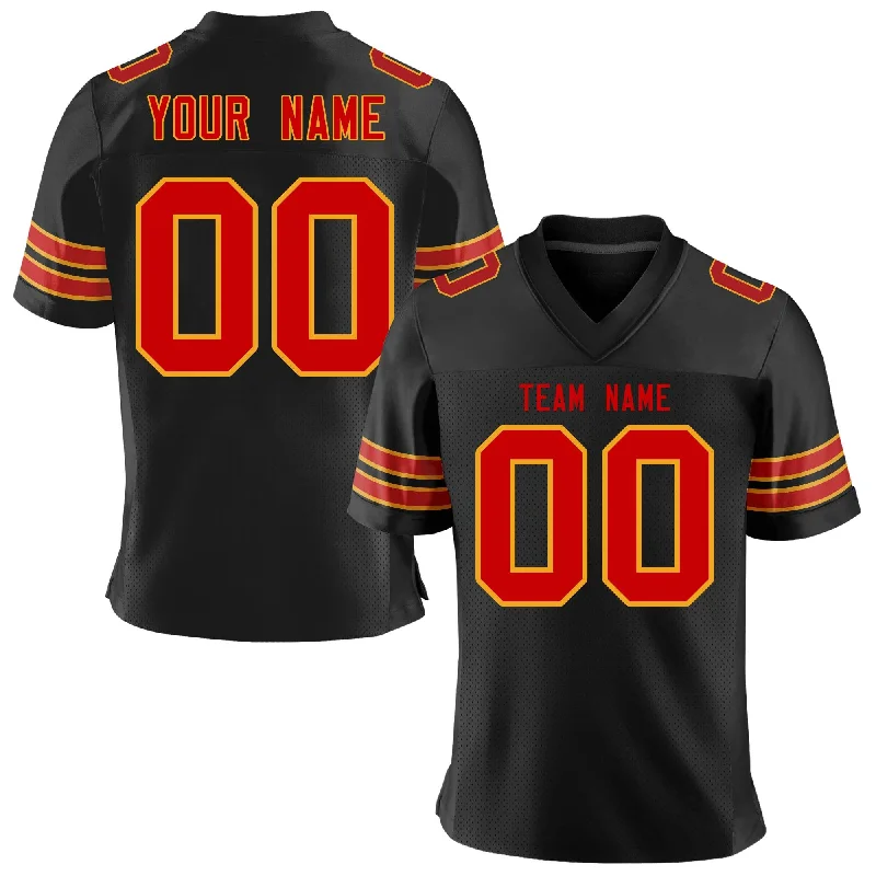 Custom Black Red-Yellow Personalized Classic Mesh Authentic Football Jersey Stylish Men's Neon