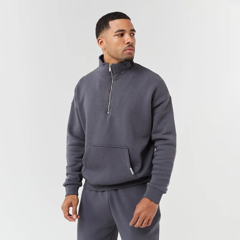 Relaxed Fit 1/4 Zip Fleece | Graphite Cool Men's Distressed