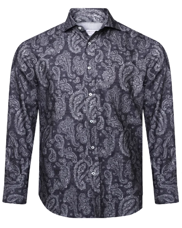 Grey Paisley Sportshirt Refined Men's Velvet