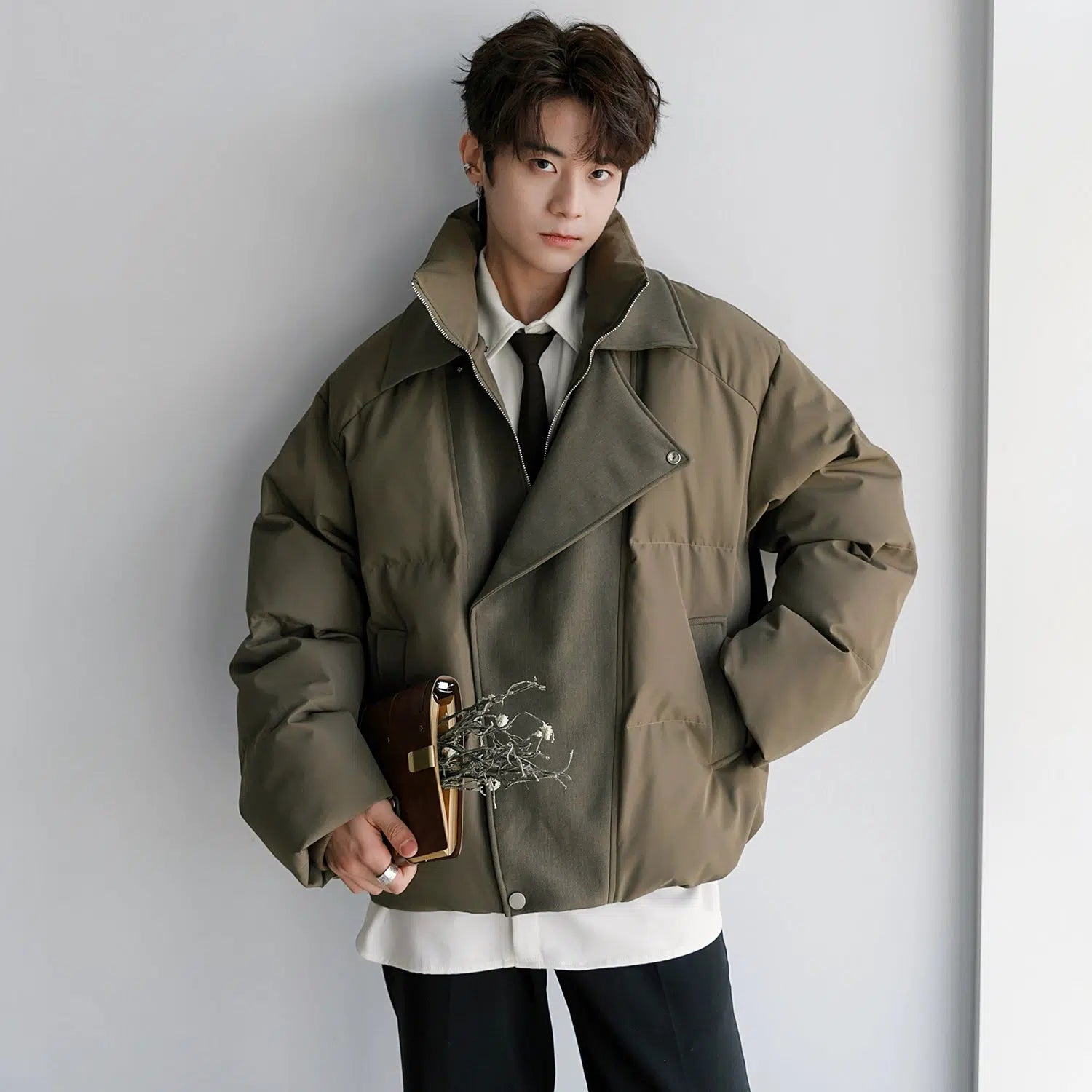 Two-piece  Oversized Jacket with High Collar Trendy Men's Scandinavian