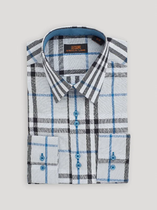 The Tartan III Dress Shirt | Regular Barrel Cuff & Classic Collar | Steel Blue Refined Men's Classic 