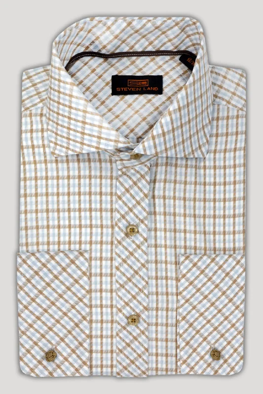 Steven Land Dress Shirt  | Trim and Classic Fit | Arlo 100% Cotton | Brown Dapper Men's Bow