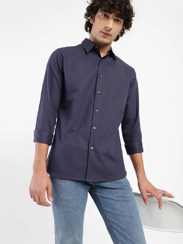 Men's Solid Spread Slim Fit Shirt Relaxed Men's Beach