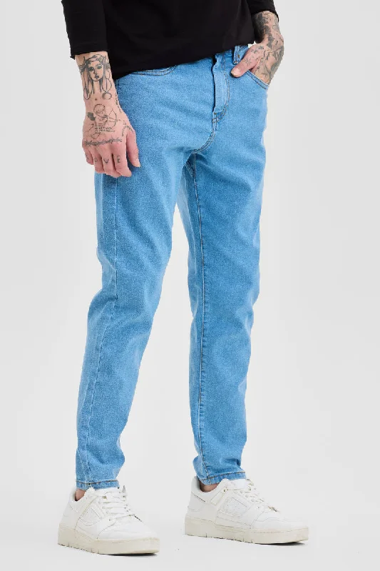 Light Blue Slim Fit Jeans Edgy Men's Punk