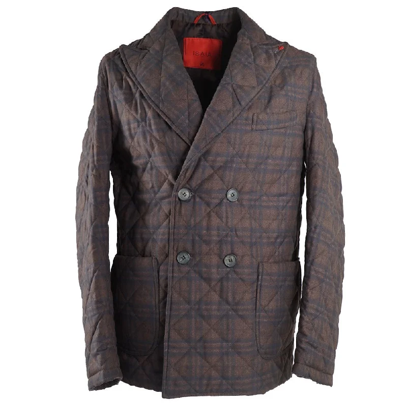 Isaia Printed Quilted Puffer Pea Coat Bold Men's Animal