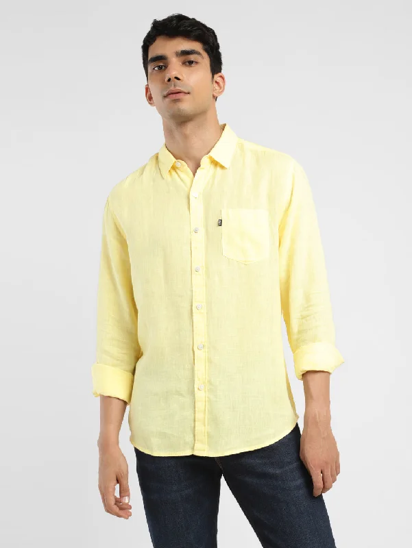 Men's Solid Slim Fit Linen Shirt Trendy Men's Bucket