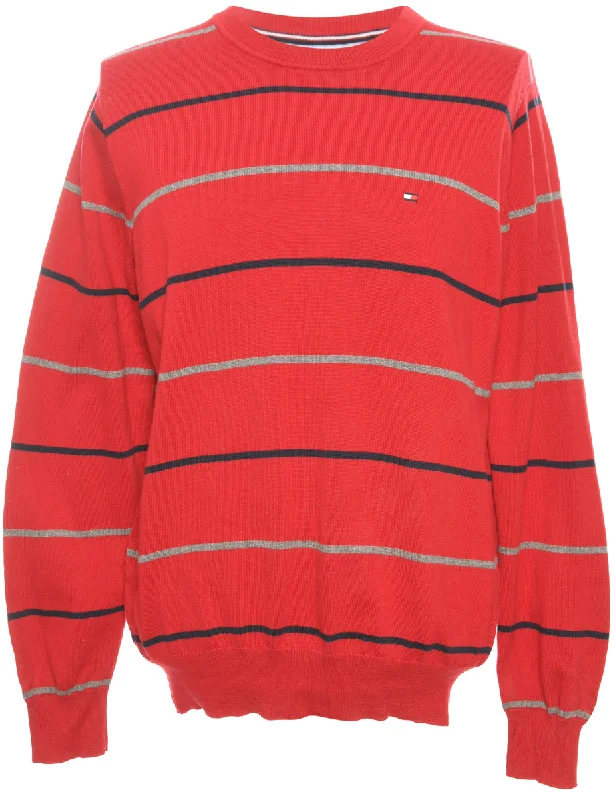 Red Tommy Hilfiger Jumper - M Stylish Men's Neon