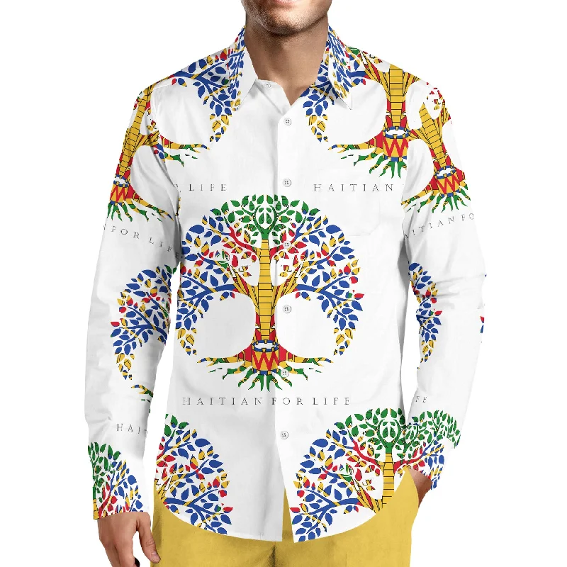 TMMG LUXURY HAITIAN FLAG TREE OF LIFE DRESS SHIRT Earthy Men's Sustainable 