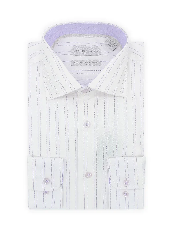 Spread Collar Non-Iron Stripe Dress Shirt | Purple Laid