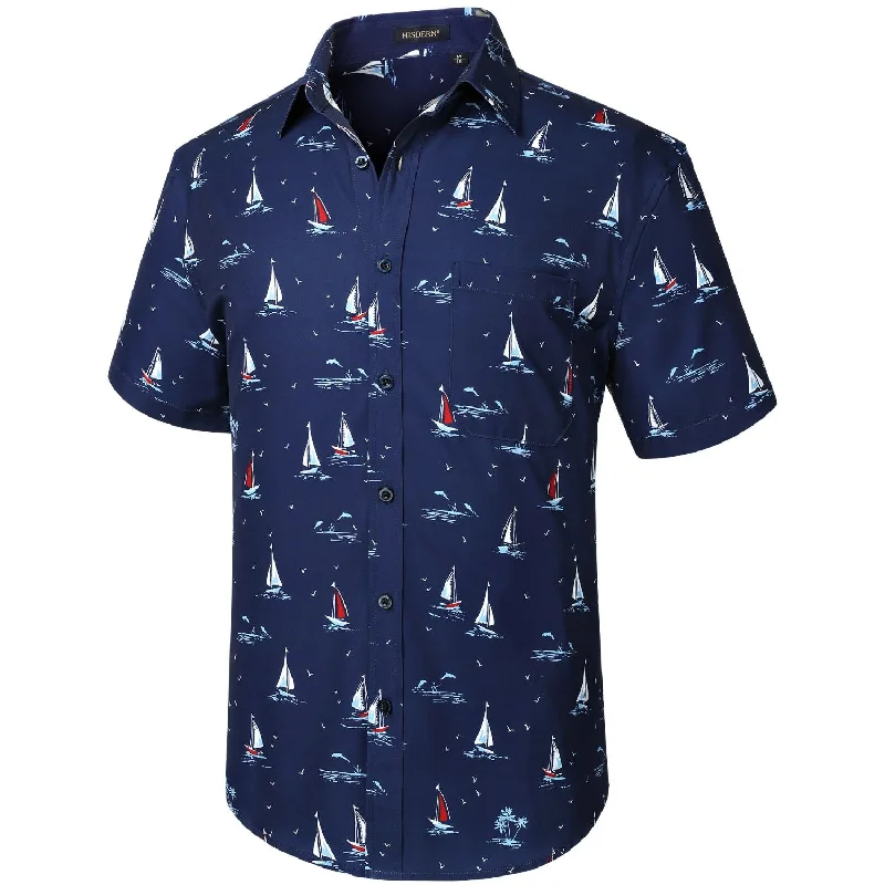 Hawaiian Tropical Shirts with Pocket - B-05 NAVY BLUE Bohemian Men's Free