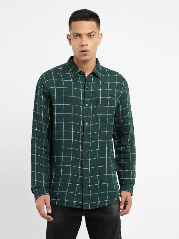 Men's Checkered Spread Collar Linen Shirt Elegant Men's Cashmere