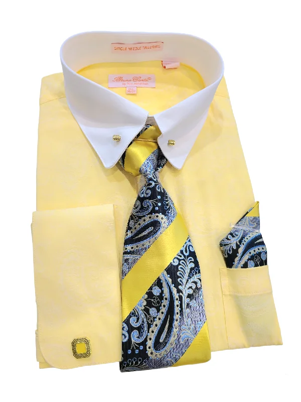 Bruno Conte Dress Shirt Set with Tie Bar Sophisticated Men's 