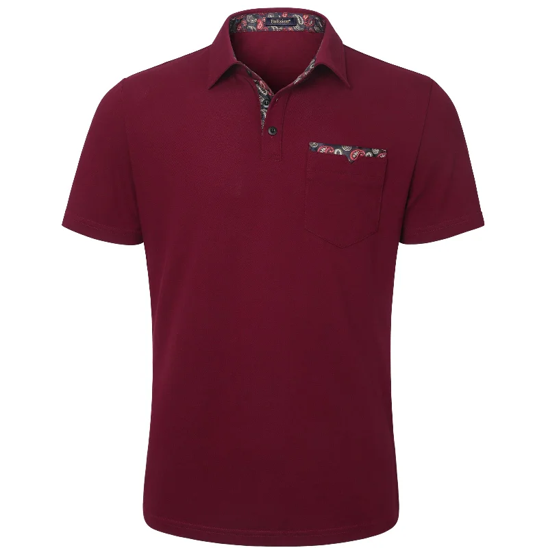 Men's Polo Shirt with Pocket - C-BURGUNDY Elegant Men's Cashmere