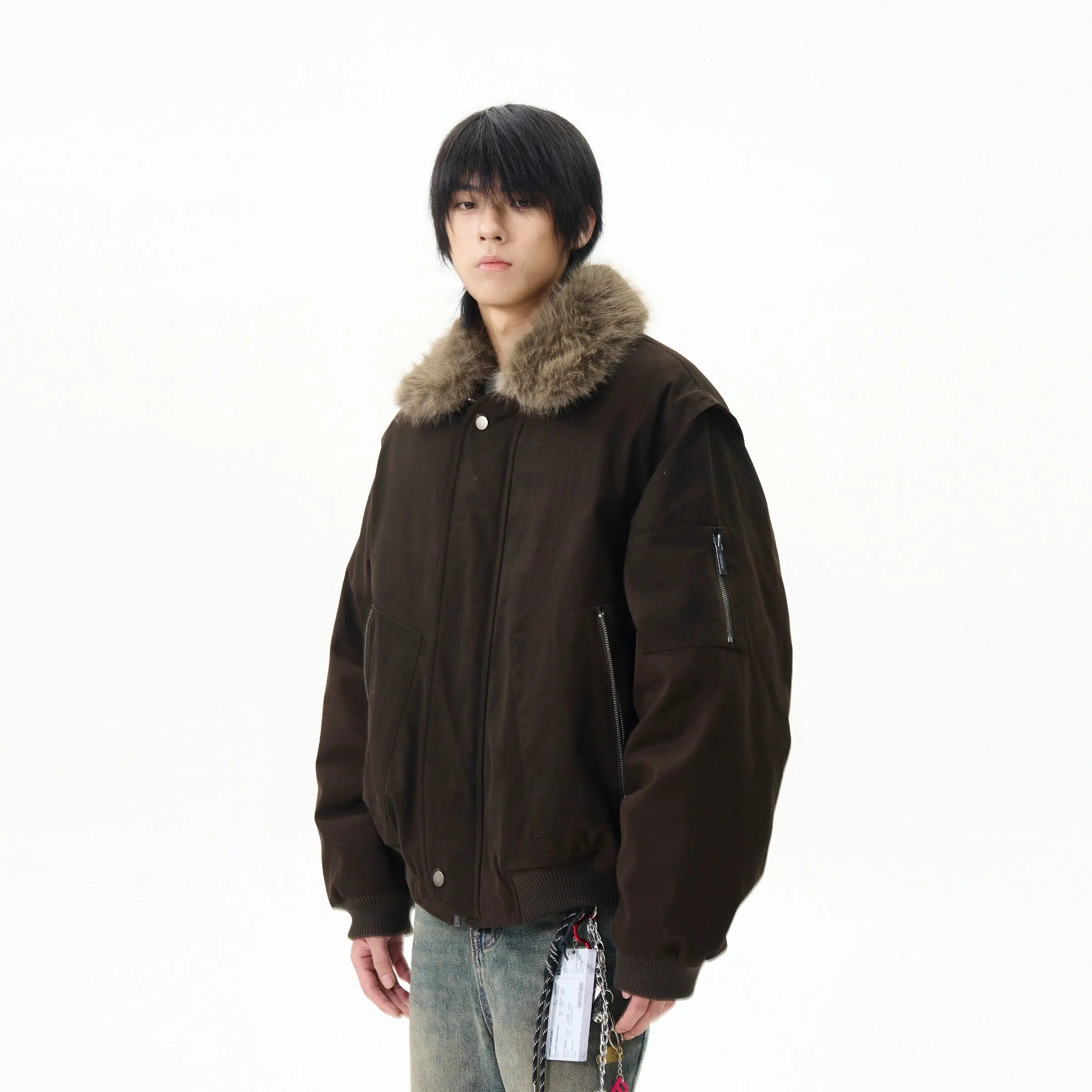 Faux Fur Collar Down Jacket Earthy Men's Hemp