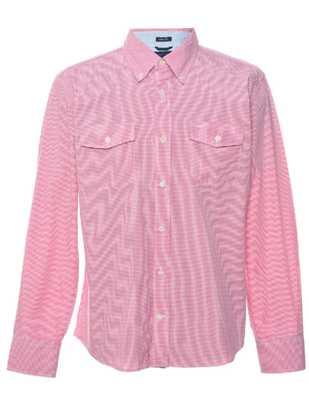 Tommy Hilfiger Checked Pale Pink & White Shirt - L Polished Men's Satin