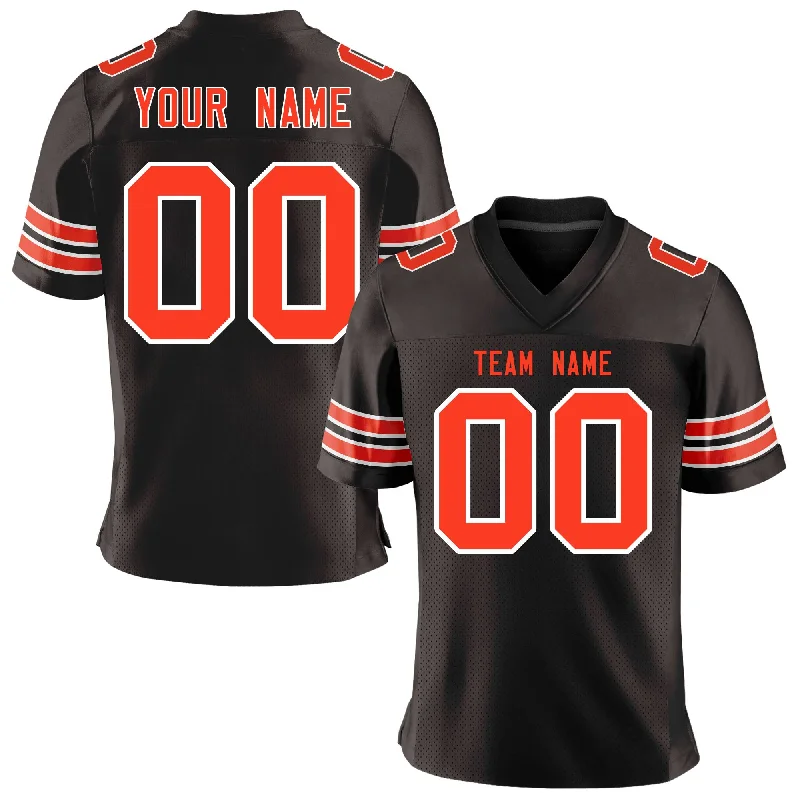 Custom Brown Orange-White Personalized Classic Mesh Authentic Football Jersey Stylish Men's Tropical 