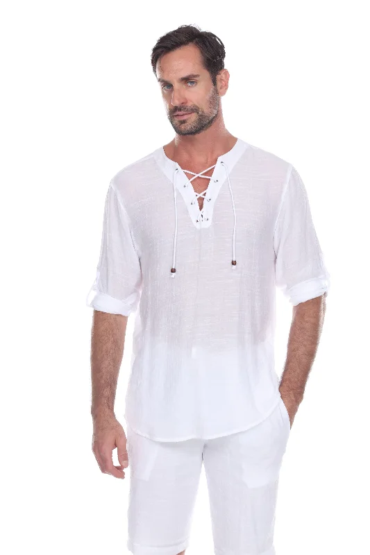 Men's Laced Up Beachwear Long Sleeve Shirt Hip Men's Urban