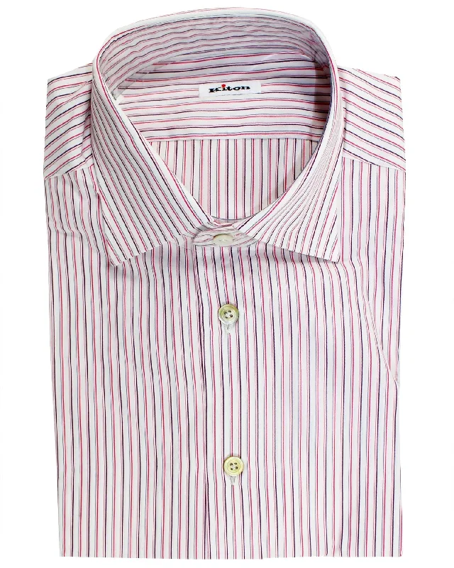 Kiton Dress Shirt White Pink Purple Stripes 37 - 14 1/2 SALE Bold Men's Statement