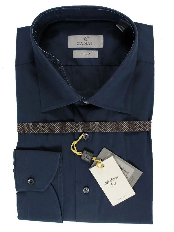 Canali Shirt Midnight Blue Stretch - Modern Fit 41 - 16 SALE Luxurious Men's High