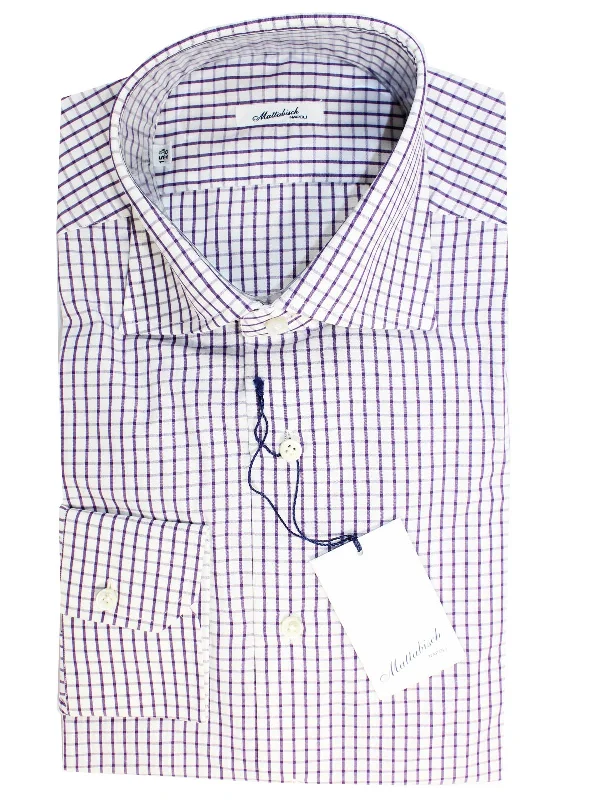 Mattabisch Shirt White Purple Graph Check 40 - 15 3/4 SALE Athletic Men's High