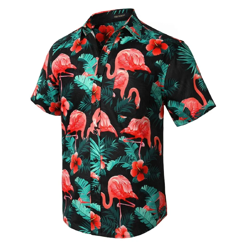 Hawaiian Tropical Shirts with Pocket - BLACK & PINK 01 Lumberjack