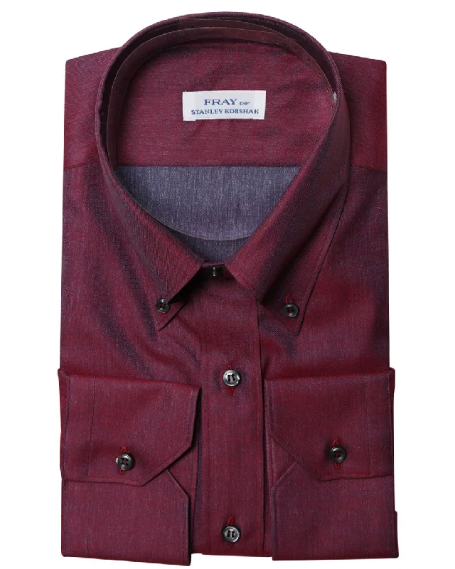 Dark Red Heathered Cotton Dress Shirt Luxurious Men's High