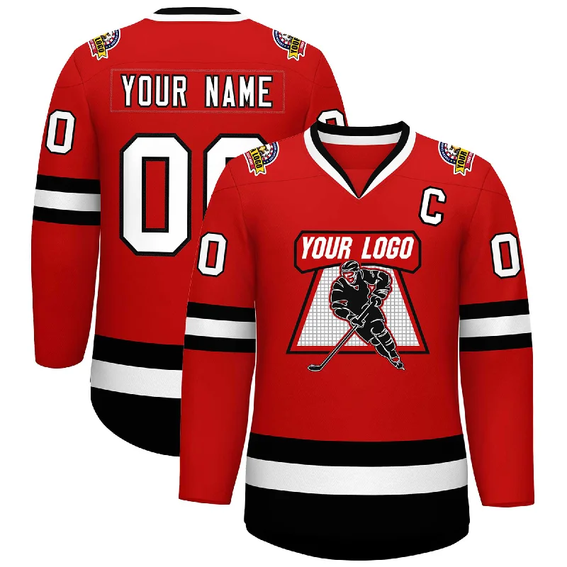 Custom Red White-Black Classic Style Hockey Jersey Bold Men's Statement