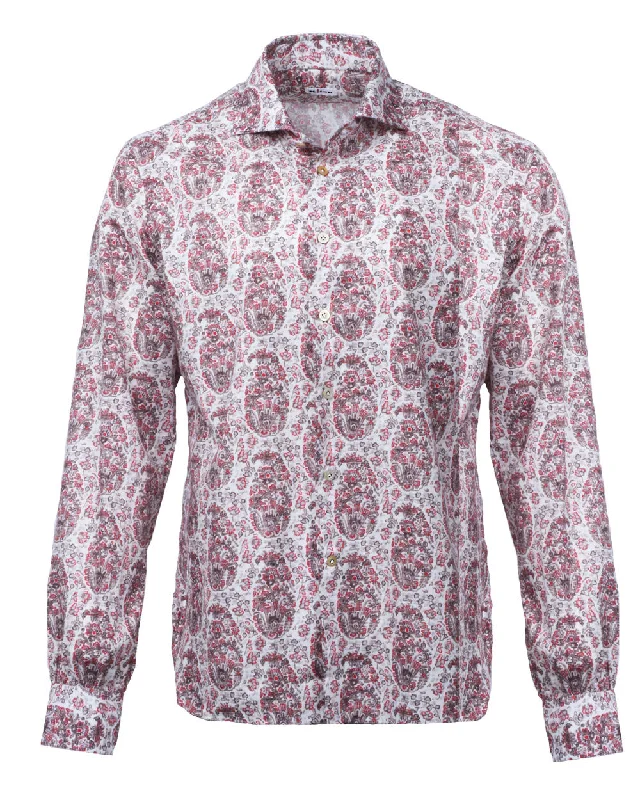 Red Tapestry Print Sportshirt Laid