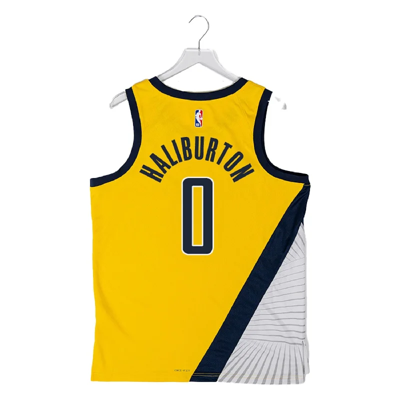 Adult Indiana Pacers #0 Tyrese Haliburton Statement Swingman Jersey by Jordan Traditional Men's Wool