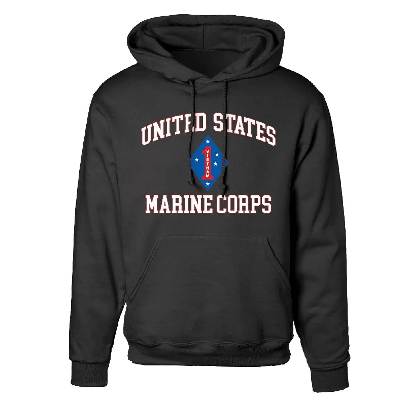 Vietnam 1st Marine Division USMC Hoodie Cool Men's Distressed