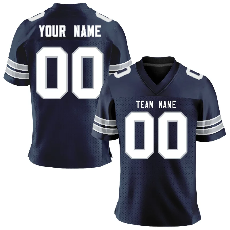 Custom Navy White-Gray Personalized Classic Mesh Authentic Football Jersey Traditional Men's Country