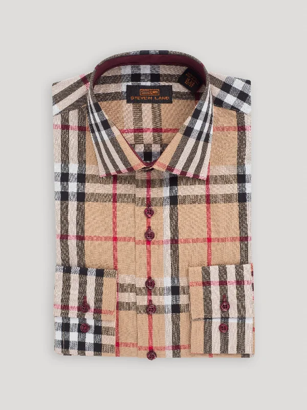 Tartan III | Barrel Cuff & Classic Collar | Khaki Bold Men's Animal