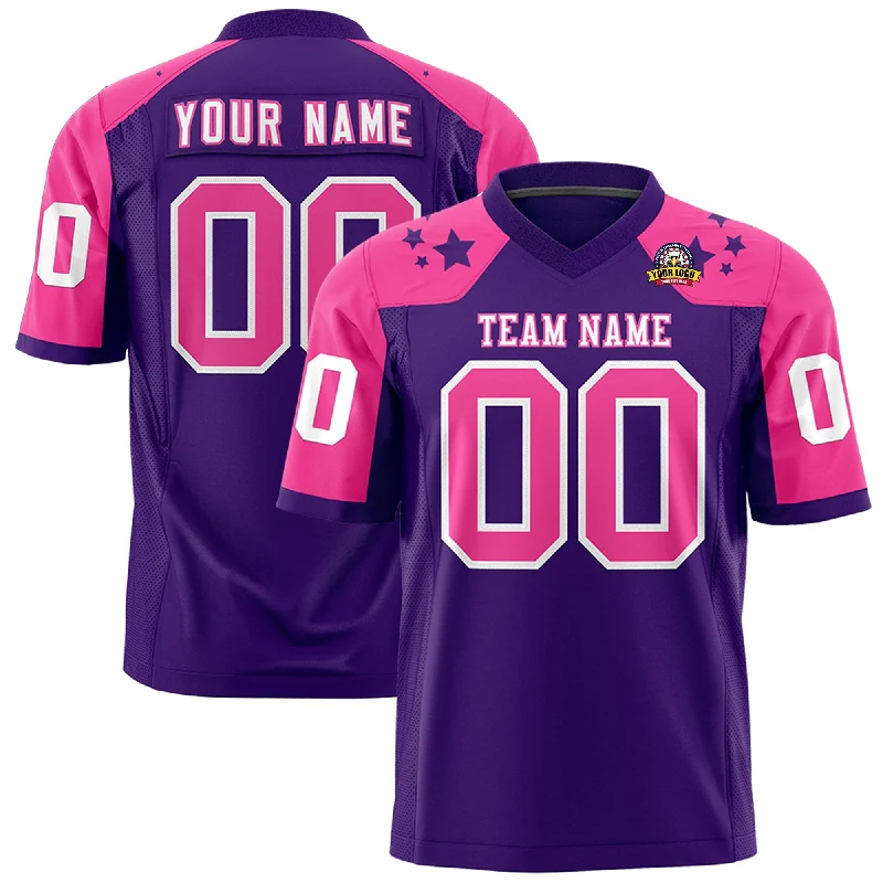 Custom Purple Pink Personalized Shoulder Star Pattern Authentic Football Jersey Tough Men's Military