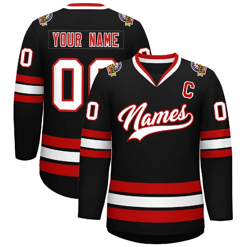 Custom Black White-Red Classic Style Hockey Jersey Cozy Men's Winter