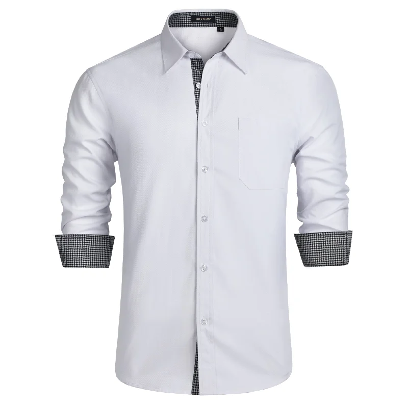 Men's Patchwork Dress Shirt with Pocket - WHITE/PLAID Tough Men's Tactical