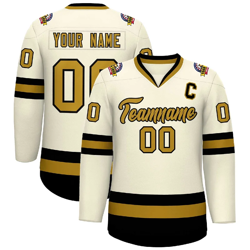 Custom Khaki Old Gold-Black Classic Style Hockey Jersey Sporty Men's Athleisure 