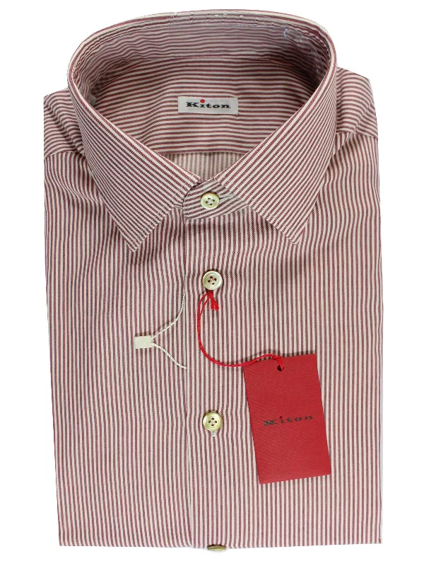 Kiton Dress Shirt Maroon White Stripes 41 - 16 Street