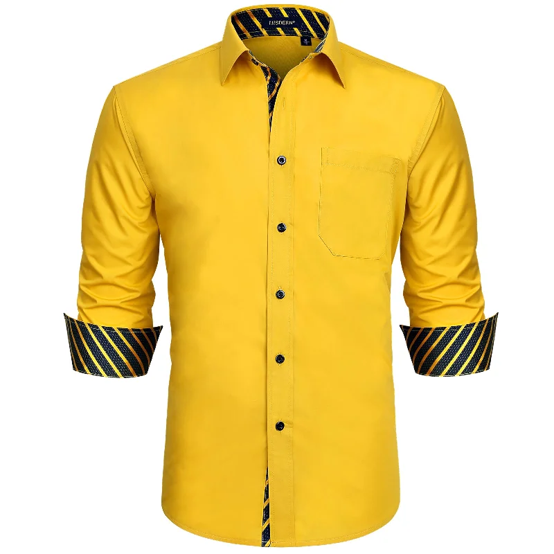 Men's Patchwork Dress Shirt with Pocket - YELOW/STRIPED Monochromatic All