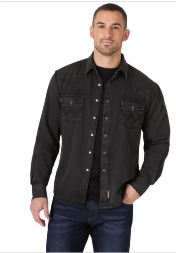 Wrangler Retro Men's Denim Western Shirt Long Sleeve Stylish Men's Tropical 