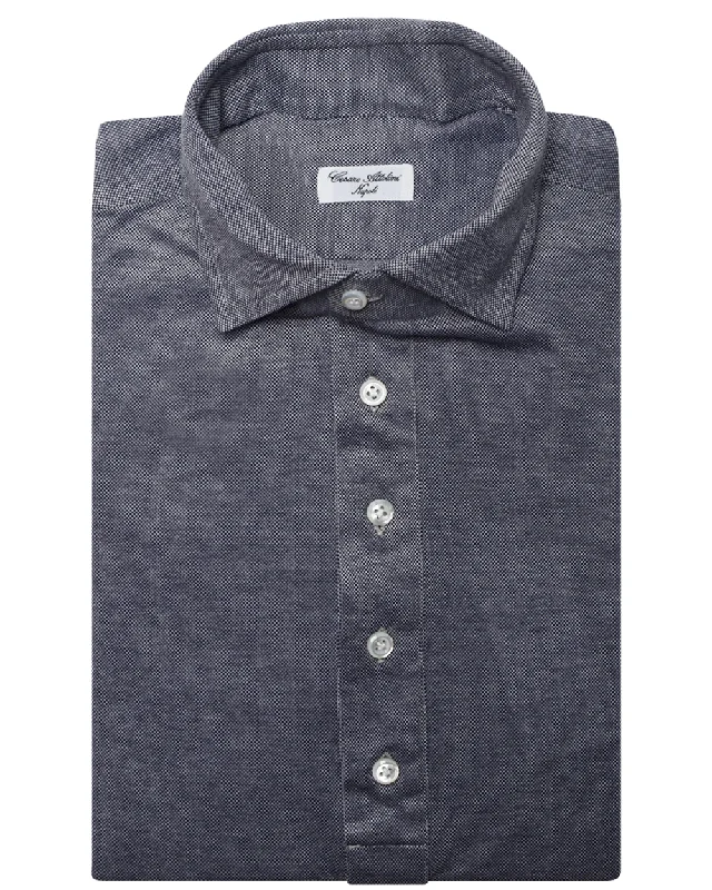 Dark Grey Pique Knit Cotton Sportshirt Rugged Men's Outdoor 