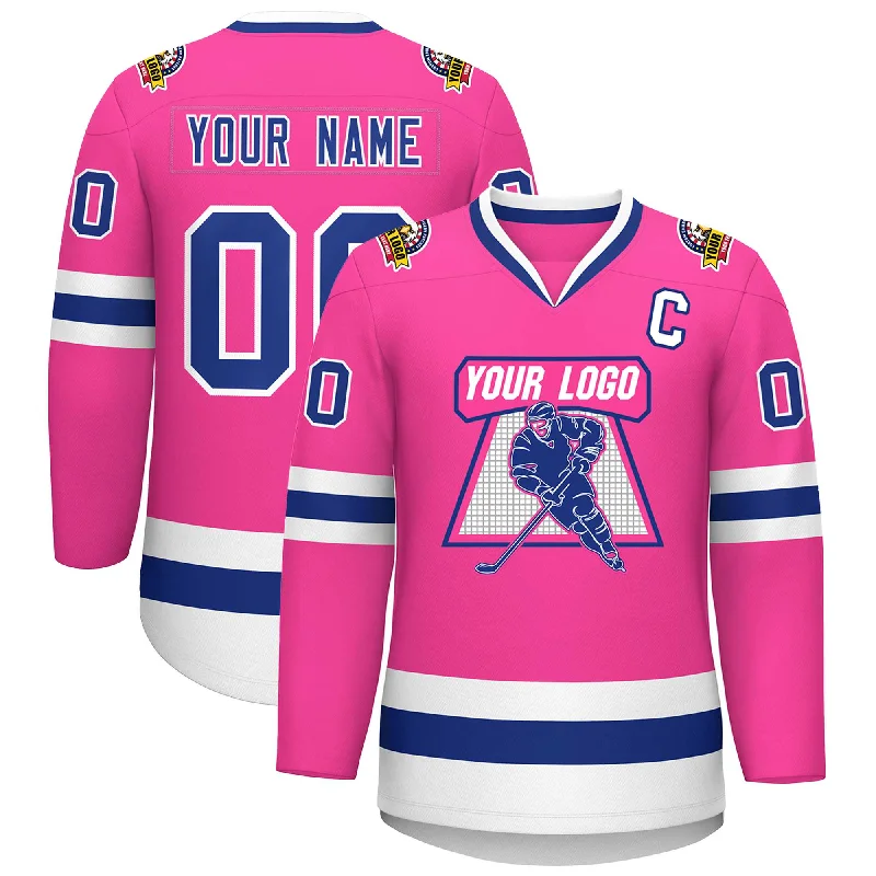 Custom Pink Royal-White Classic Style Hockey Jersey Polished Men's Silk