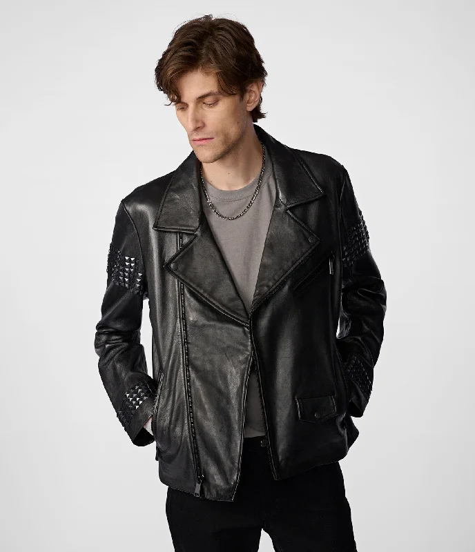 Morris Embellished Leather Moto Jacket Classic Men's Pin