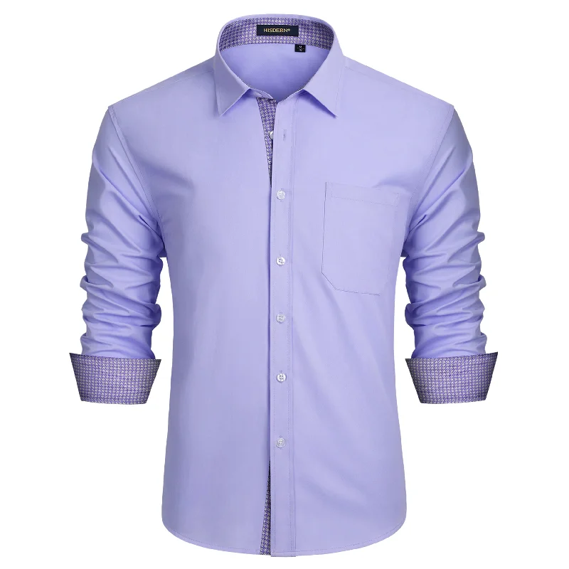 Men's Patchwork Dress Shirt with Pocket - 15-PURPLE Sleek Men's Metallic