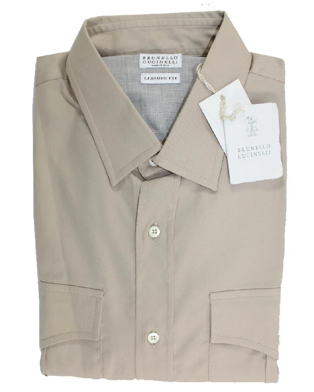 Brunello Cucinelli Shirt Khaki Western S Slim Fit Adventure