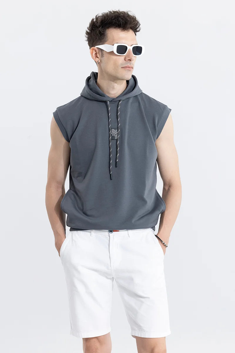 Logotype Grey Sleeveless Hoodie Sleek Men's Contemporary 