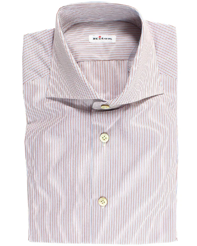 Kiton Shirt White Burgundy Blue Stripes 41 - 16 SALE Bold Men's Animal