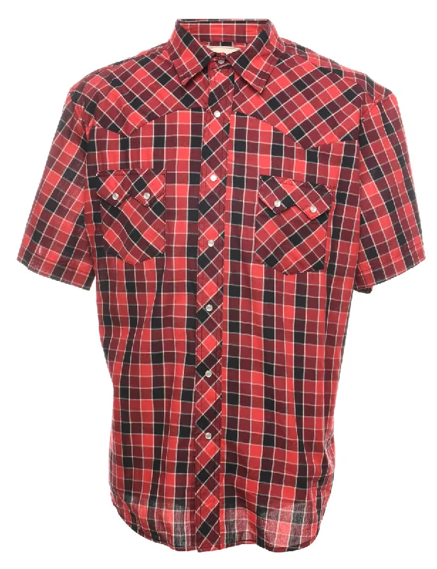 Wrangler Checked Black & Red Short Sleeve Western Shirt - XL Unique Men's Upcycled